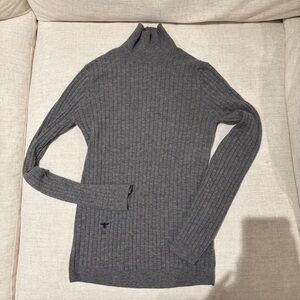 Gray Ribbed Turtleneck Sweater